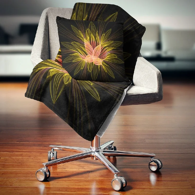 Recycled polyester blankets for an eco - conscious optionDesignart 'Yellow Red Fractal Flower in Dark' Floral Throw Blanket Recycled polyester blankets for an eco - conscious optionDesignart 'Yellow Red Fractal Flower in Dark' Floral Throw Blanket