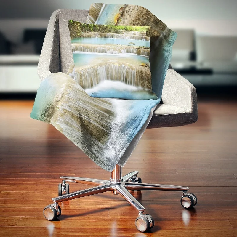 Linen blankets with a rustic and textured lookDesignart 'Blue Erawan Waterfall Landscape' Photography Throw Blanket Linen blankets with a rustic and textured lookDesignart 'Blue Erawan Waterfall Landscape' Photography Throw Blanket