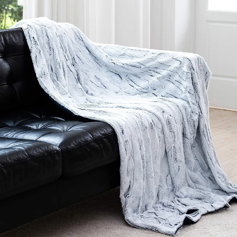 Rayon from bamboo blankets for a silky and breathable feelCheer Collection Embossed Faux Fur White/Blue Throw Blanket Rayon from bamboo blankets for a silky and breathable feelCheer Collection Embossed Faux Fur White/Blue Throw Blanket