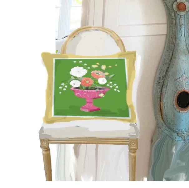 Pregnancy Pillows for Expectant MothersKids Pillows with Fun DesignsDana Gibson Cora in Pink Urn Pillow on Green Pregnancy Pillows for Expectant MothersKids Pillows with Fun DesignsDana Gibson Cora in Pink Urn Pillow on Green