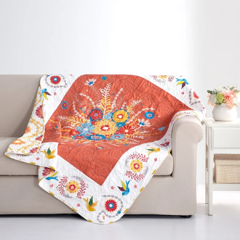 Queen - size blankets for standard - sized bedsBarefoot Bungalow Topanga Orange Bohemian Floral Quilted Throw Blanket Queen - size blankets for standard - sized bedsBarefoot Bungalow Topanga Orange Bohemian Floral Quilted Throw Blanket