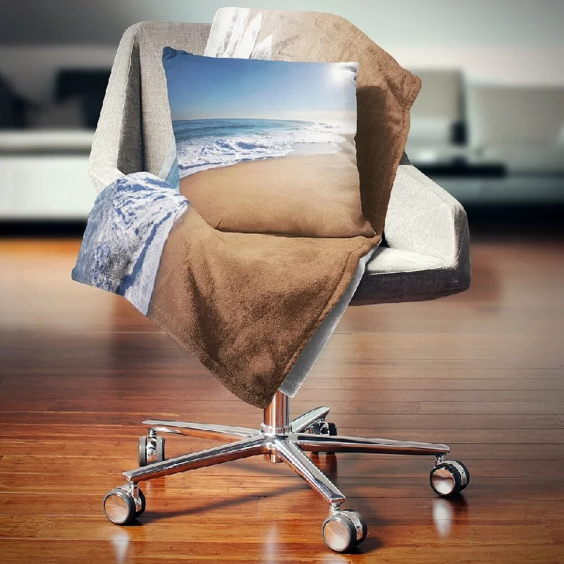 Rayon from bamboo blankets for a silky and breathable feelDesignart 'Calm Blue Seashore with White Sun' Seashore Throw Blanket Rayon from bamboo blankets for a silky and breathable feelDesignart 'Calm Blue Seashore with White Sun' Seashore Throw Blanket