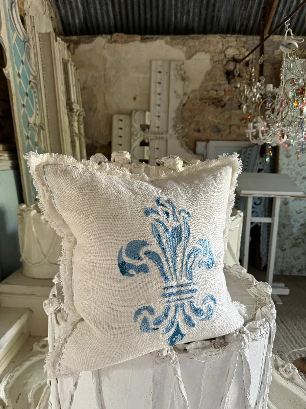 Firm Pillows for Side SleepersBolster Pillows for Sofa DecorationFleur de Lis Embroidered Blue Pillow Firm Pillows for Side SleepersBolster Pillows for Sofa DecorationFleur de Lis Embroidered Blue Pillow