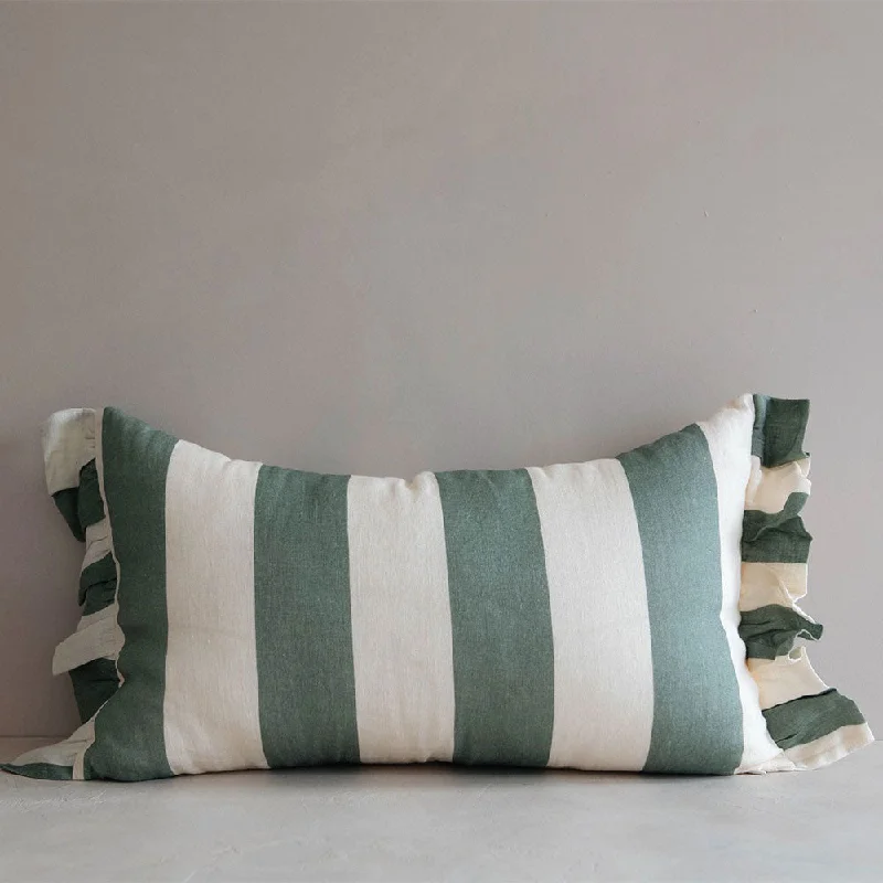 Bolster Pillows for Sofa DecorationSoft and Fluffy Pillows for Bedroom ComfortLumbar Linen Pillow Cover - Mint Stripe