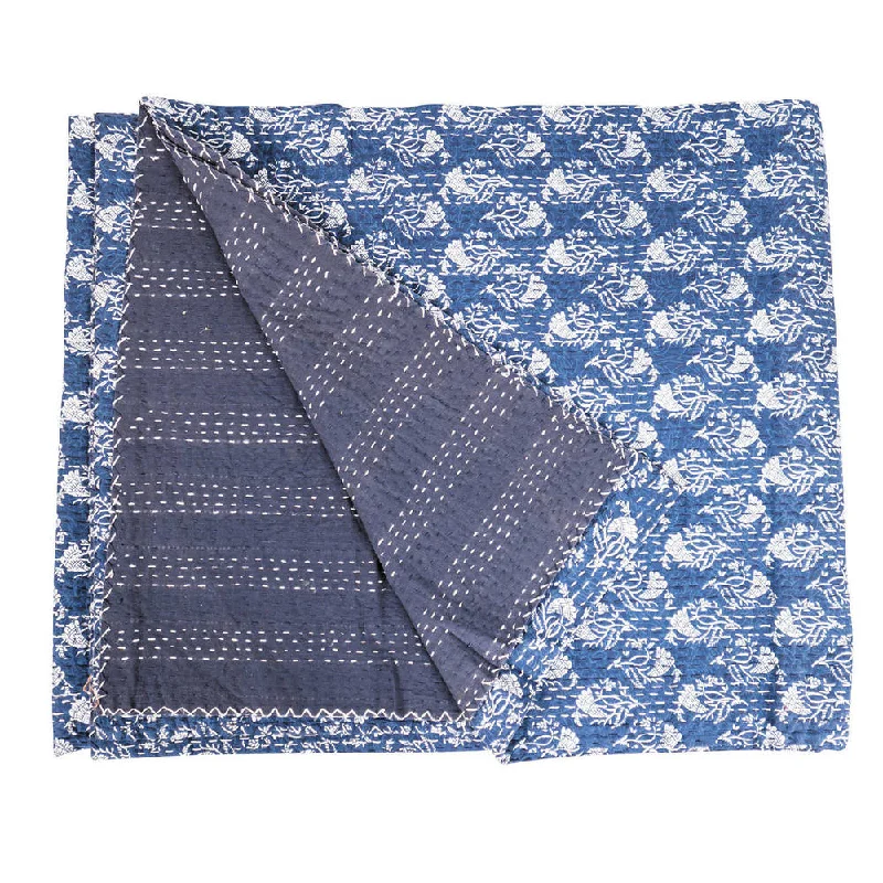Cotton blankets for breathability and a lightweight feelVintage Kantha Indian Handmade Blue Leaf Throw Bedspread (India) Cotton blankets for breathability and a lightweight feelVintage Kantha Indian Handmade Blue Leaf Throw Bedspread (India)