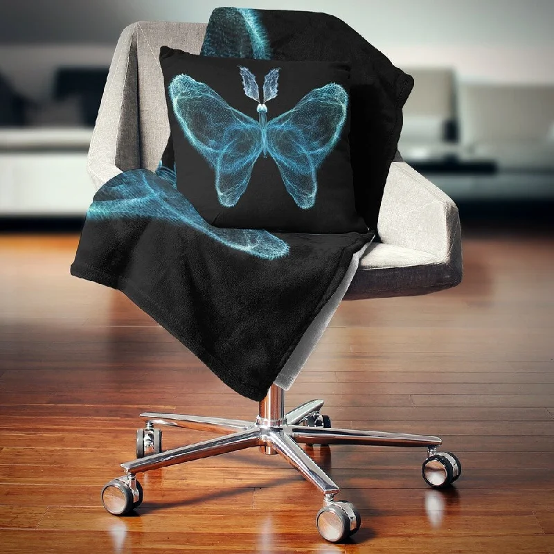 Recycled polyester blankets for an eco - conscious optionDesignart 'Turquoise Fractal Butterfly in Dark' Abstract Throw Blanket Recycled polyester blankets for an eco - conscious optionDesignart 'Turquoise Fractal Butterfly in Dark' Abstract Throw Blanket