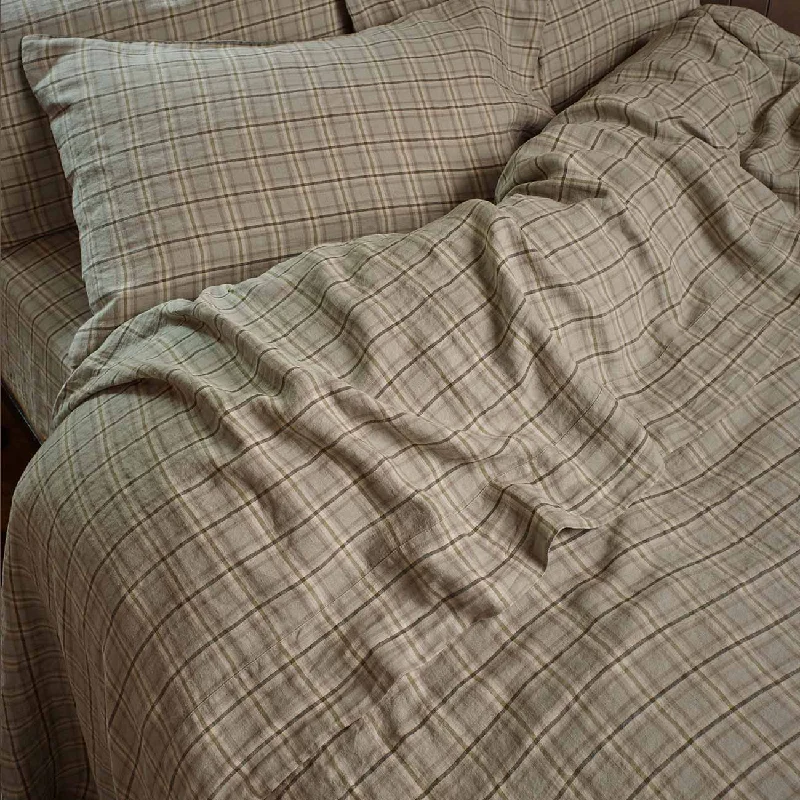Sheet Sets with Multiple Pillowcase OptionsLaurel Green Plaid 100% Linen Flat Sheet
