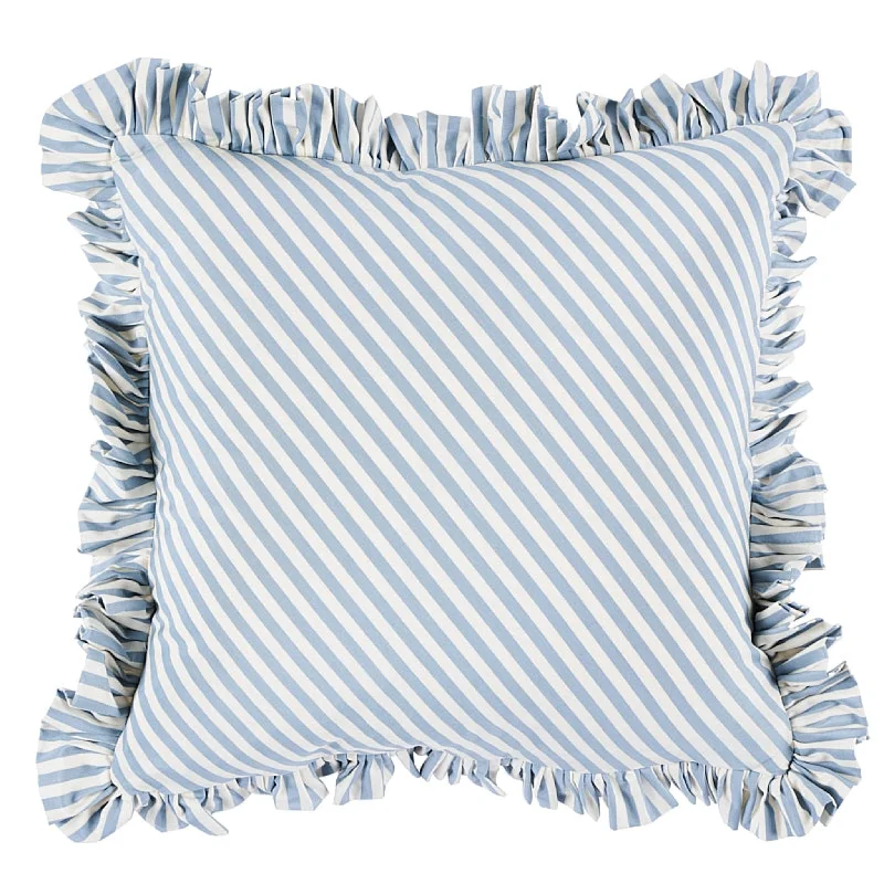 Silk Pillows for Smooth Skin and HairBlue & White Striped and Ruffled Cotton Throw Pillow