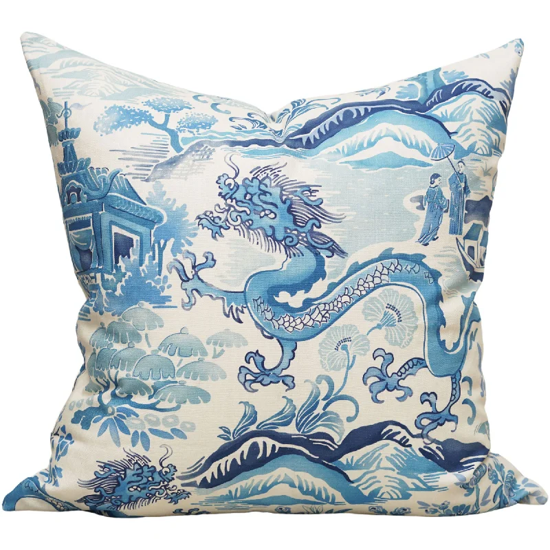 Cotton Pillows for Natural ComfortGardens of Chinoiserie Pillow Cover in Blue