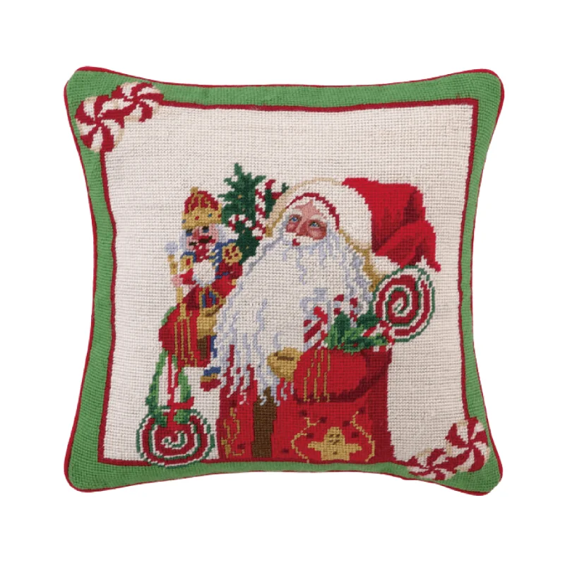 Soft and Fluffy Pillows for Bedroom ComfortLolly Jolly Santa Needlepoint Christmas Throw Pillow
