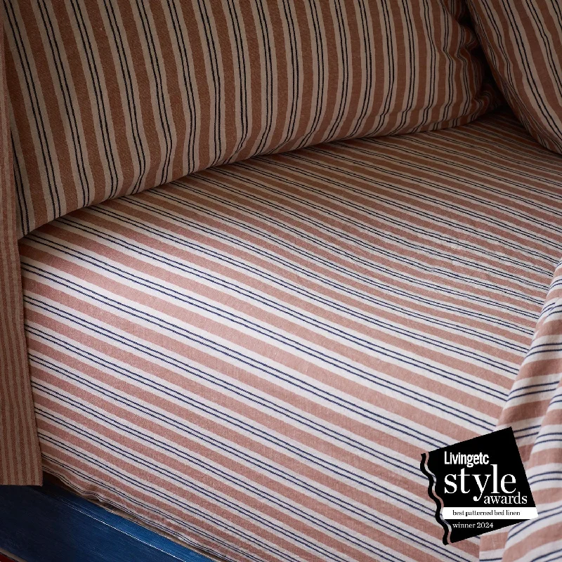 Wrinkle - Free Polyester Sheets for a Low - Maintenance BedWarm Clay Somerley Stripe Linen Blend Fitted Sheet