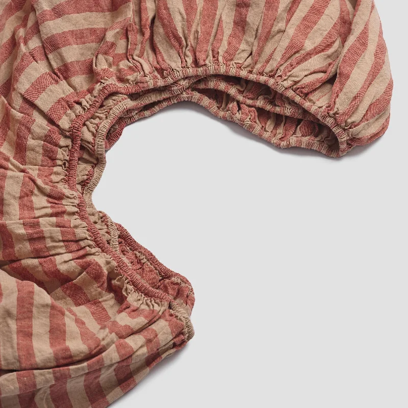 Rayon - Cotton Sheets for a Breathable and Soft BlendSandstone Red Pembroke Stripe 100% Linen Fitted Sheet Rayon - Cotton Sheets for a Breathable and Soft BlendSandstone Red Pembroke Stripe 100% Linen Fitted Sheet