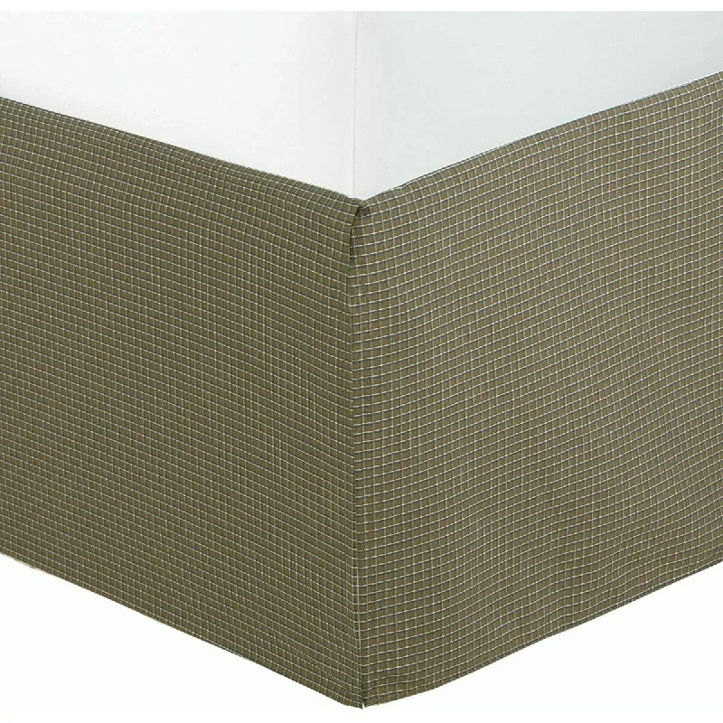 Olive Green Check Pattern Bed Skirt Cotton Yarn Dyed Pleated Dust Ruffle with Split Corners Tailored 16" Drop Olive Green Check Pattern Bed Skirt Cotton Yarn Dyed Pleated Dust Ruffle with Split Corners Tailored 16" Drop