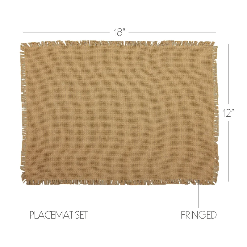 Burlap Natural Placemat Set of 6 Fringed 12x18