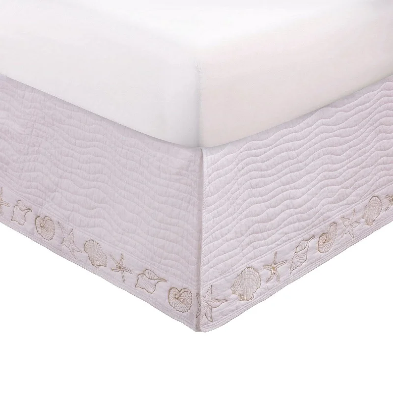 Sima Seashell Quilted Full Bed Skirt, Cotton Fill, Triple Layered, White