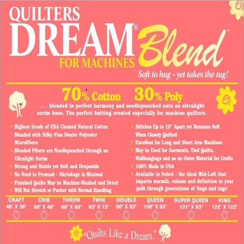 Adjustable Pillows for Customized ComfortQuilters Dream Batting - Dream Blend