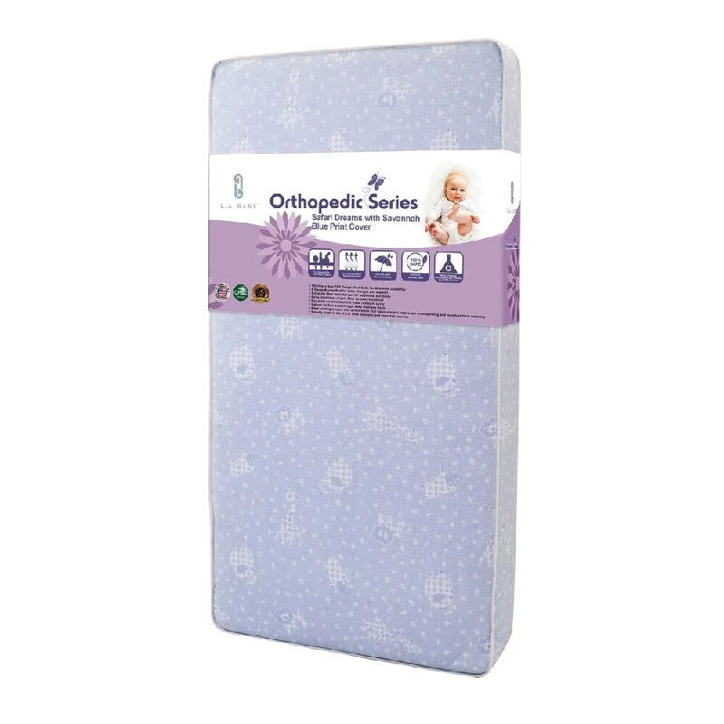 Wool - filled mattresses for natural insulation and moisture - wickingLA Baby Safari Dreams Crib Mattress with Savannah Blue Print Cover Wool - filled mattresses for natural insulation and moisture - wickingLA Baby Safari Dreams Crib Mattress with Savannah Blue Print Cover