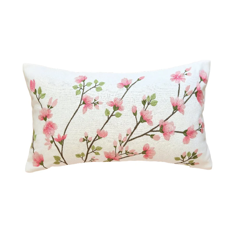 Cotton Pillows for Natural ComfortPink Flower Branch Lumbar Pillow