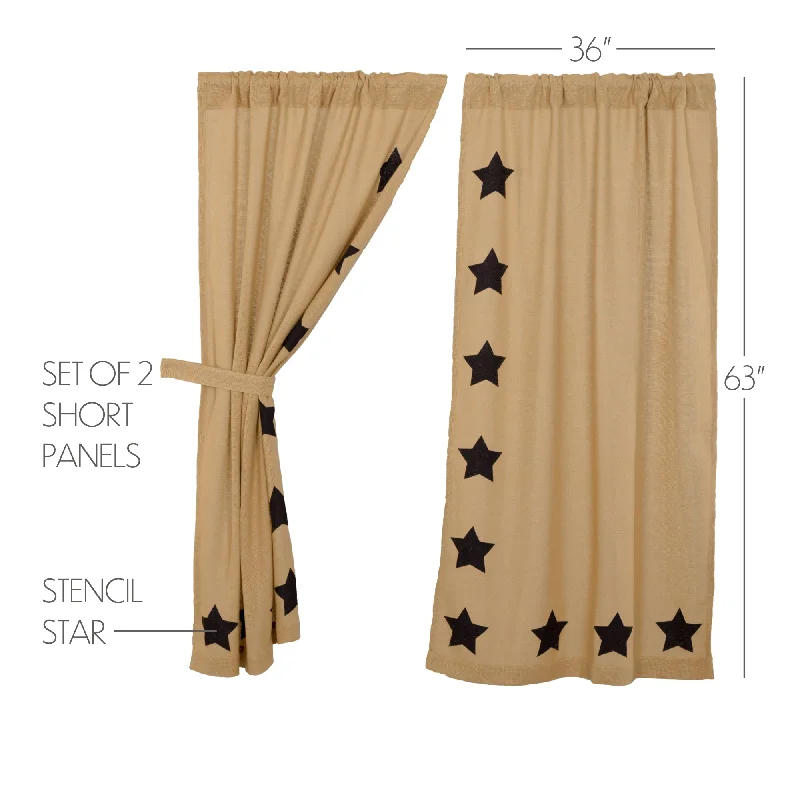 Burlap w/Black Stencil Stars Short Panel Set of 2 63x36
