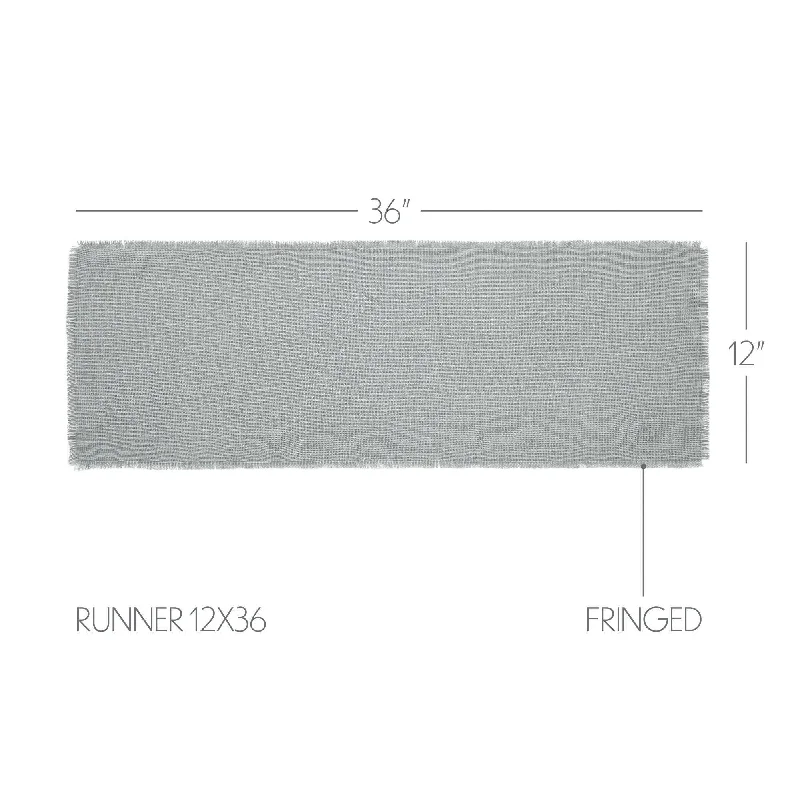 Burlap Dove Grey Runner Fringed 12x36