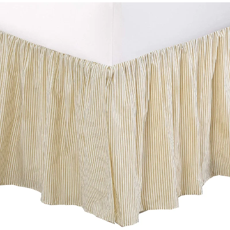 Cozy Line Golden Farmhouse Ticking Cotton Bed Skirt Cream Striped Ruffled Dust Ruffle, Tailored 16" Drop Cozy Line Golden Farmhouse Ticking Cotton Bed Skirt Cream Striped Ruffled Dust Ruffle, Tailored 16" Drop