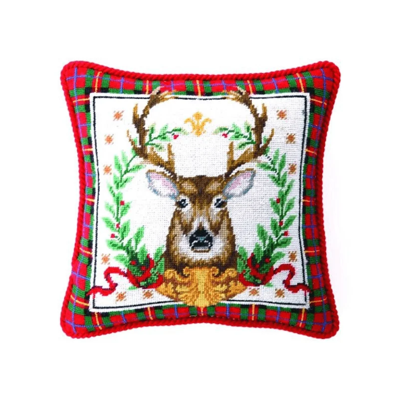 Cotton Pillows for Natural ComfortChristmas Stag Needlepoint Throw Pillow