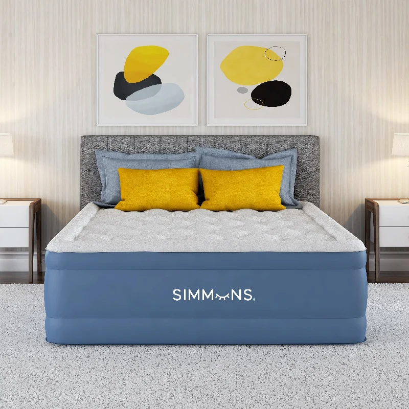 Gel - infused memory foam mattresses for cooler sleepSimmons Rest Aire 17 in. Air Mattress with Built-In Pump - Raised Inflatable Bed with Auto Shut-Off, Plush Top
