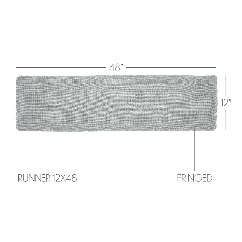 Burlap Dove Grey Runner Fringed 12x48