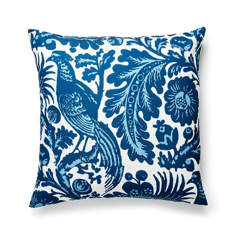 Down Alternative Pillows for Ethical ChoicesSpoleto Aviary & Floral Blue Outdoor Decorative Throw Pillow