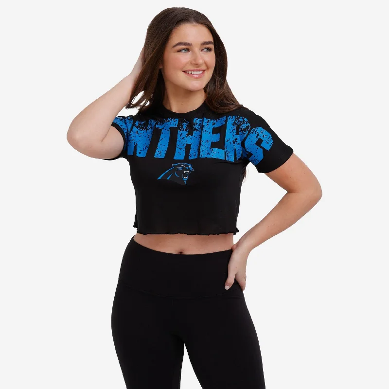 Carolina Panthers Womens Petite Distressed Wordmark Crop Top