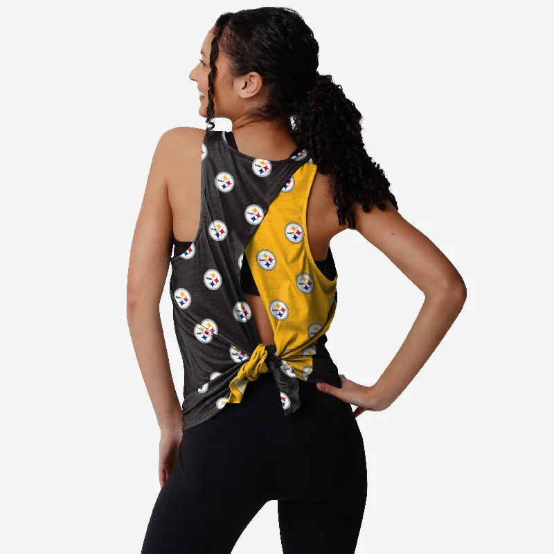 Pittsburgh Steelers Womens Wordmark Mini Print Tie-Breaker Sleeveless Top