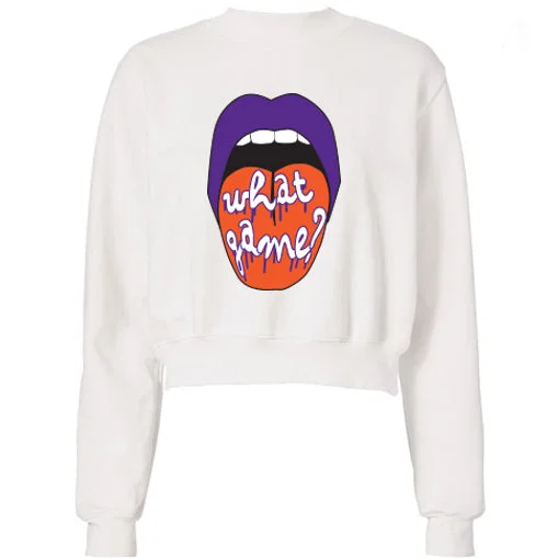 Purple & Orange What Game Lips Cropped Sweatshirt