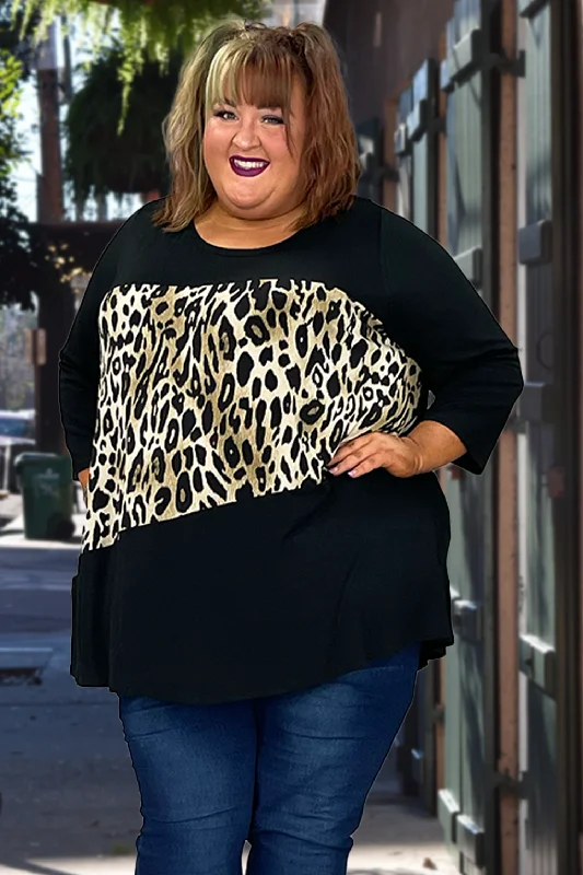 SALE!! 26 CP-A {Leopard Run} Black/Leopard Print Tunic PLUS SIZE 1X 2X 3X 4X 5X 6X