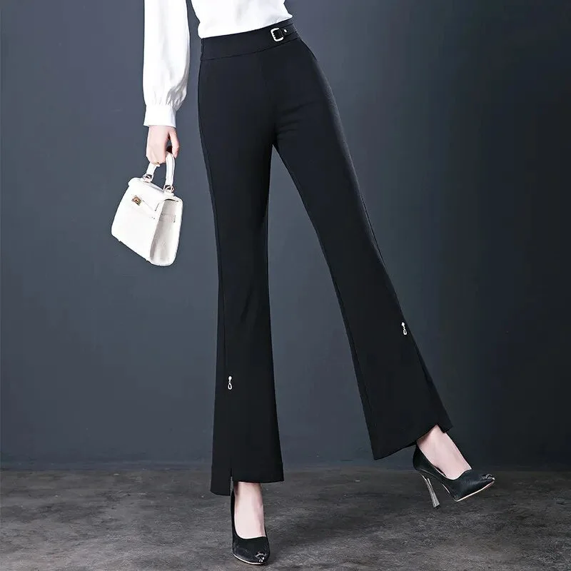 Elastic High Waist Flared Pants Women's Spring and Autumn New Loose Casual Trousers Black Fashionable Flared Pants