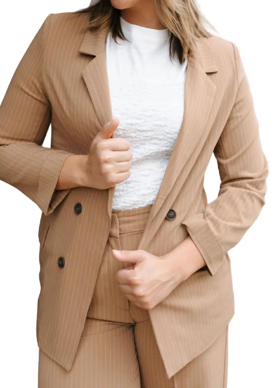 Pinstripe Blazer In Tan