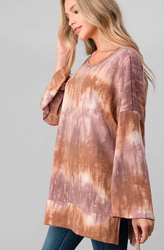 SALE!! PLS-B {Anywhere But Here} Mauve Mocha Tie Dye Knit Tunic PLUS SIZE XL 2X 3X