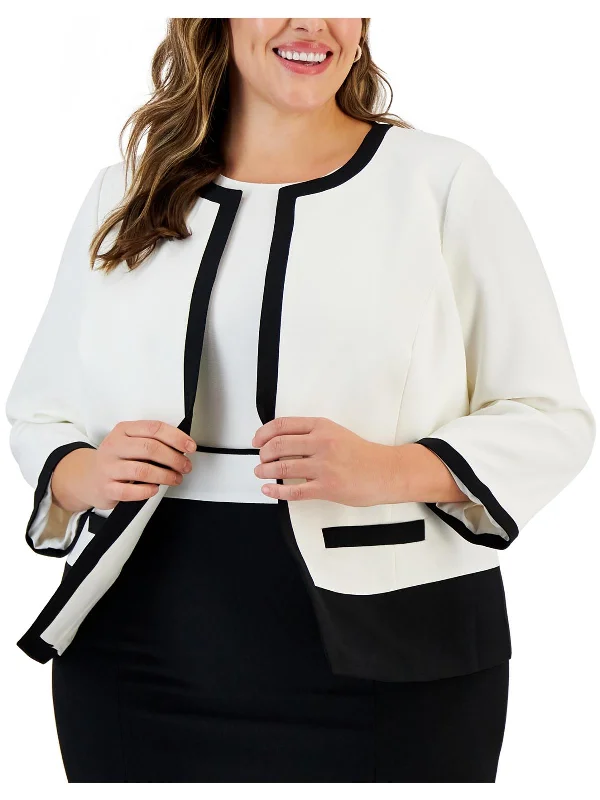 Plus Womens Two Tone Workwear Open-Front Blazer