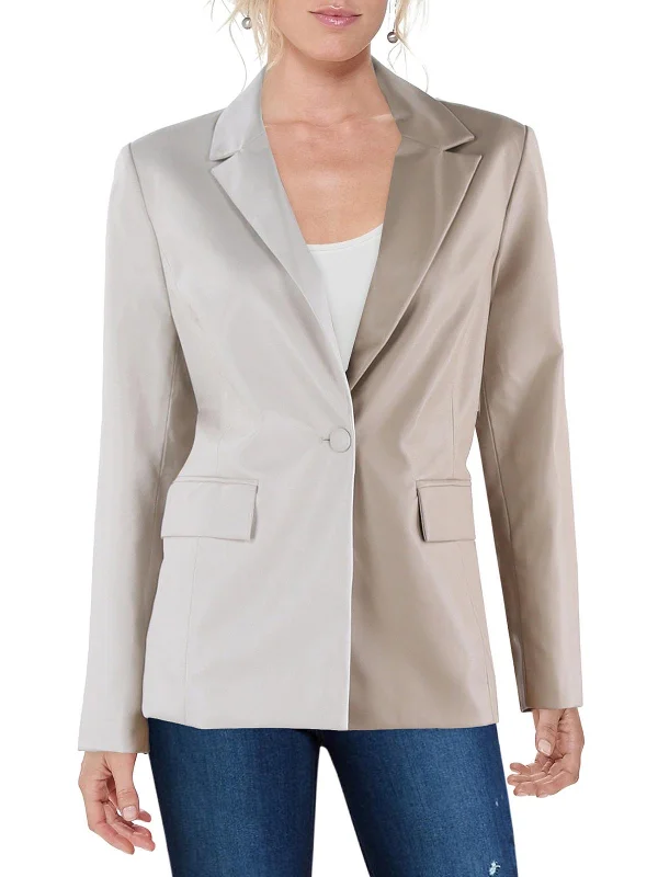 Womens Faux Leather Suit Separate One-Button Blazer