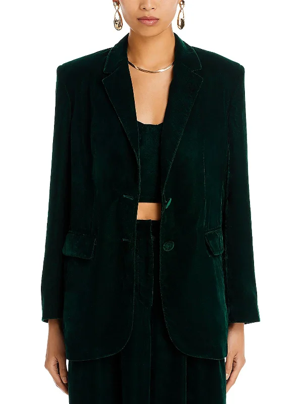 Womens Velvet Notch Collar Two-Button Blazer