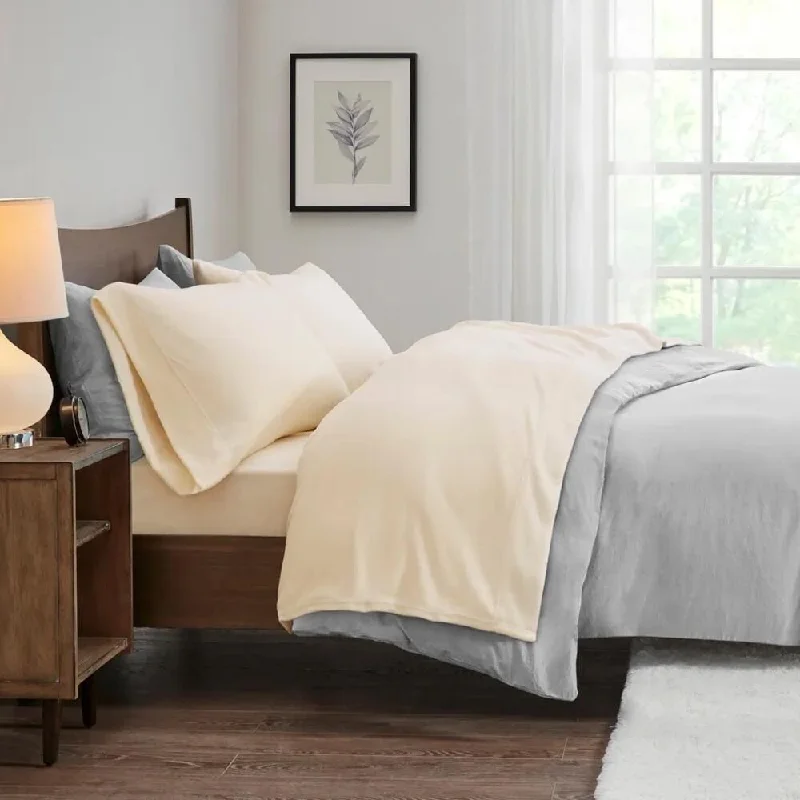 Bamboo fiber blankets with natural antibacterial properties4pc Twin XL Micro Fleece Deep Pocket Printed Sheet Set Ivory