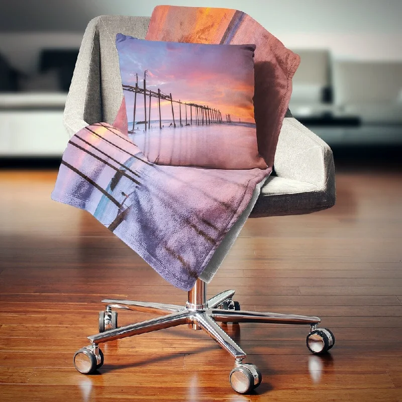 Recycled polyester blankets for an eco - conscious optionDesignart 'Abandoned Wooden Pier at Sunset' Pier Seascape Throw Blanket Recycled polyester blankets for an eco - conscious optionDesignart 'Abandoned Wooden Pier at Sunset' Pier Seascape Throw Blanket