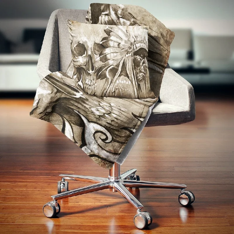 Cotton blankets for breathability and a lightweight feelDesignart 'American Indian Warrior Tattoo Sketch' Portrait Throw Blanket Cotton blankets for breathability and a lightweight feelDesignart 'American Indian Warrior Tattoo Sketch' Portrait Throw Blanket
