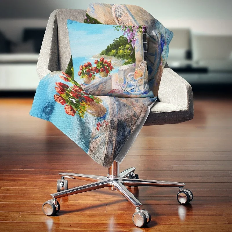 Alpaca wool blankets for a hypoallergenic and warm optionDesignart 'Balcony Near the Sea' Landscape Painting Throw Blanket Alpaca wool blankets for a hypoallergenic and warm optionDesignart 'Balcony Near the Sea' Landscape Painting Throw Blanket