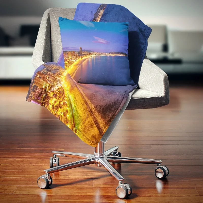 Recycled polyester blankets for an eco - conscious optionDesignart 'Benidorm Poniente Beach Sunset' Seascape Throw Blanket