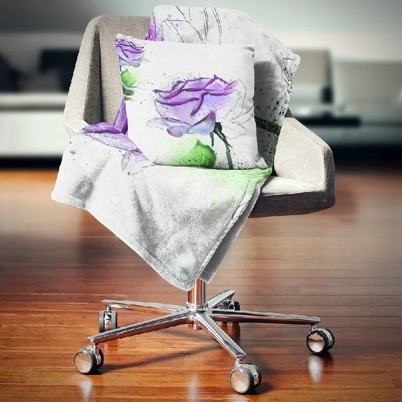 Queen - size blankets for standard - sized bedsDesignart 'Blue Rose Flowers with Green Leaves' Floral Throw Blanket Queen - size blankets for standard - sized bedsDesignart 'Blue Rose Flowers with Green Leaves' Floral Throw Blanket