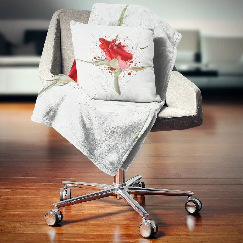 Cotton blankets for breathability and a lightweight feelDesignart 'Bright Hand drawn Red Rose Sketch' Floral Throw Blanket