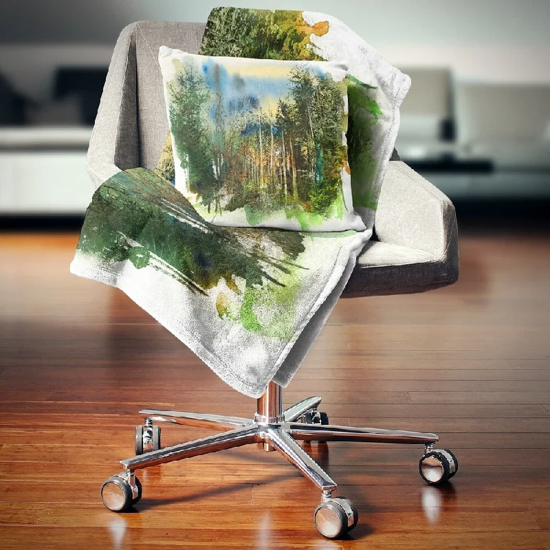 Fleece blankets for a cozy and plush textureDesignart 'Colorful Forest Watercolor' Landscape Painting Throw Blanket Fleece blankets for a cozy and plush textureDesignart 'Colorful Forest Watercolor' Landscape Painting Throw Blanket