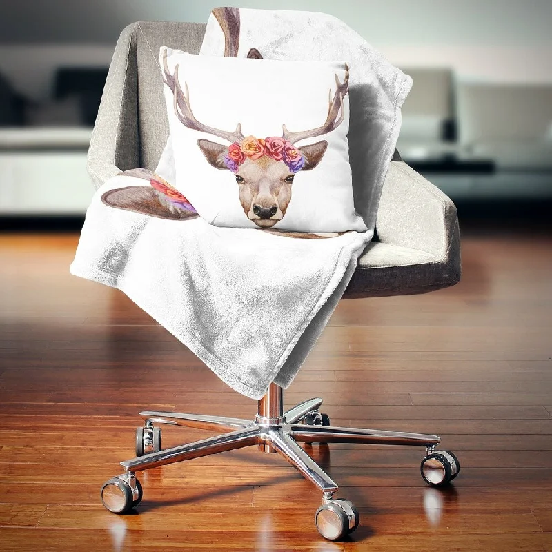 Mohair blankets with a unique sheen and softnessDesignart 'Designart Deer Portrait with Floral Head' Deer Throw Blanket Mohair blankets with a unique sheen and softnessDesignart 'Designart Deer Portrait with Floral Head' Deer Throw Blanket