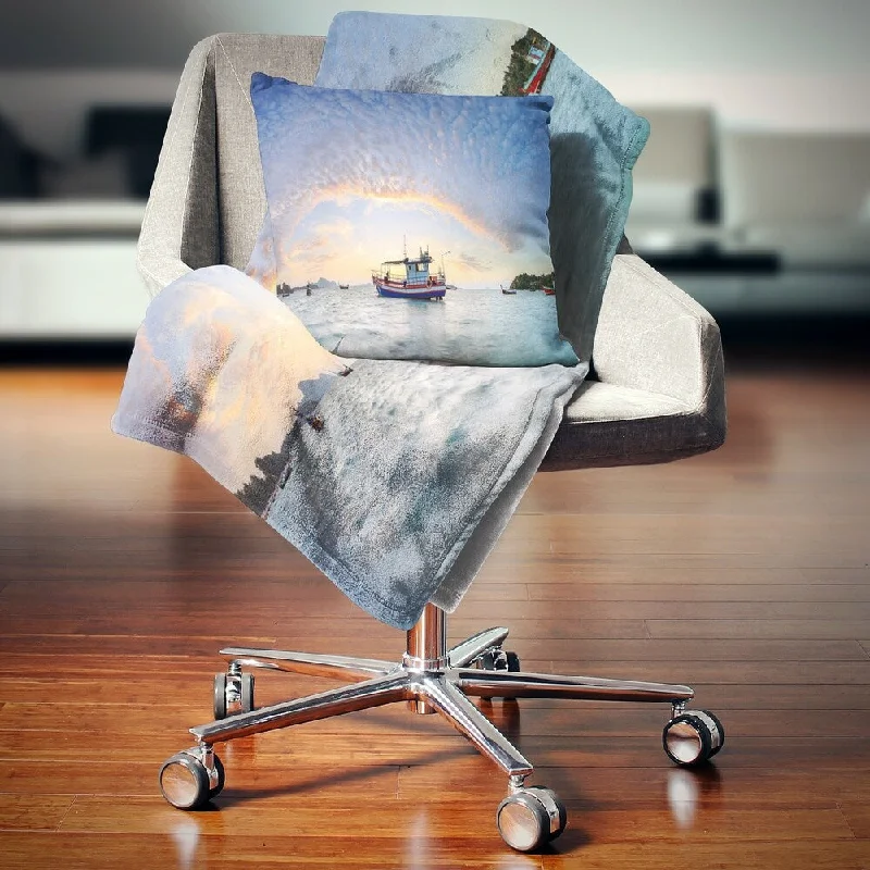 Fleece blankets for a cozy and plush textureDesignart 'Fishing Boat at Phuket Sunrise Beach' Modern Seascape Throw Blanket Fleece blankets for a cozy and plush textureDesignart 'Fishing Boat at Phuket Sunrise Beach' Modern Seascape Throw Blanket