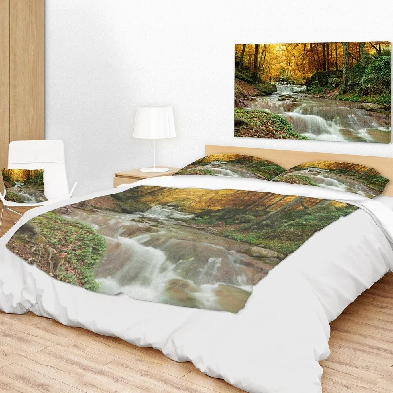 Rayon from bamboo blankets for a silky and breathable feelDesignart 'Forest Waterfall with Yellow Trees' Landscape Fleece Throw Blanket Rayon from bamboo blankets for a silky and breathable feelDesignart 'Forest Waterfall with Yellow Trees' Landscape Fleece Throw Blanket